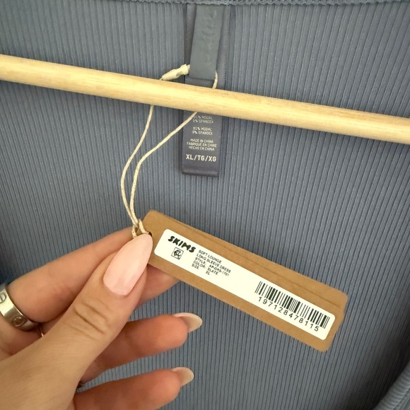 NWT SKIMS Soft Lounge Long Sleeve Dress maxi SLATE  RARE size XL ribbed - Picture 7 of 9